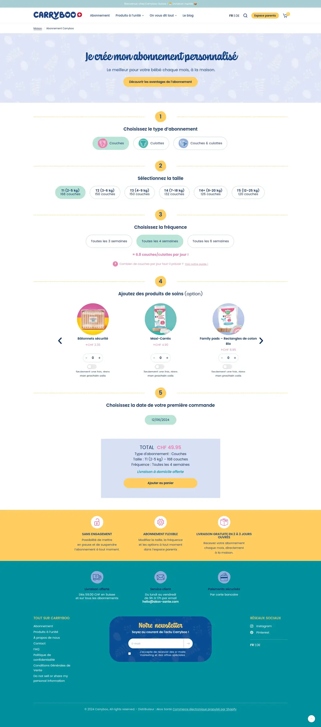 Subscription product page